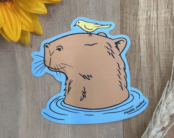 Pegatina de un lindo capibara y pájaro – Vinilo mate