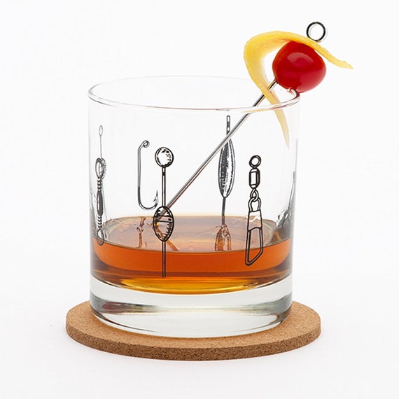 Handcrafted Fly Fishing Whiskey Glasses Set Perfect Fisherman
