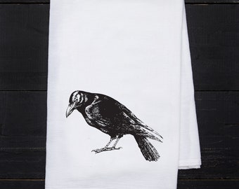 Crow Flour Sack Tea Towel - Raven Kitchen Towel