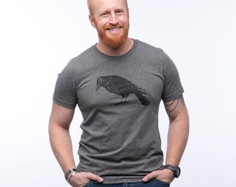 Mens Graphic Tee - Crow Shirt - Unisex T-Shirt - Raven Shirt - Nature T-Shirt Gifts for Men