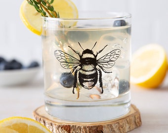 BEE Rocks Glas – Einweihungsgeschenk – Double Old Fashion – Honigbiene – Hummel – Honigbiene – Whiskey – Tumbler