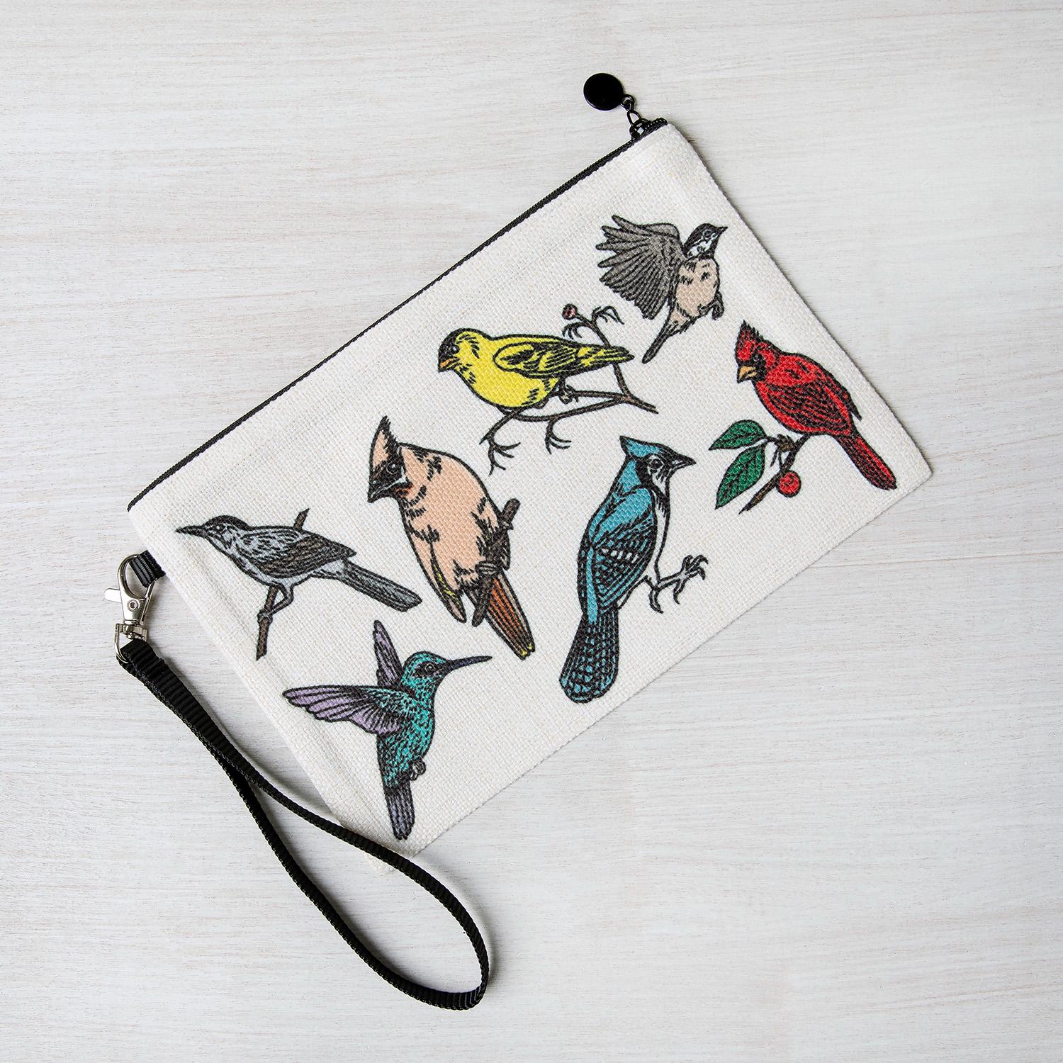 Birds of North America Linen Zipper Pouch: Bird Pencil Bag or