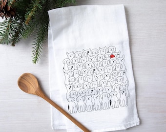 Santa Dogs Flour Sack Towel - Holiday Decor - Dog Lover - Housewarming Gift - Pet Lover - Christmas Decor - Furry Friends- Christmas Dogs