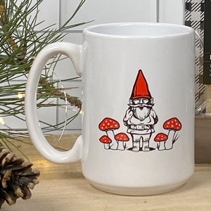 GNOME Mug (ceramic) - Coffee Mug - Gnome and Toadstool Mug - Mushroom - Garden Gnome - Coffee - Tea - Grande Mug