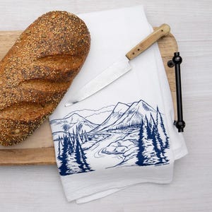 Mountain Flour Sack Tea Towel | Nature Kitchen Dish Towel | Mountain Lover Hiker Gift | Housewarming Hostess Gift | Cabin Outdoors
