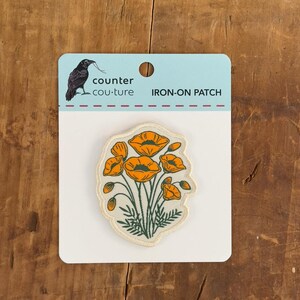 California Poppy Patch: Hand-Drawn Floral Iron-On, 2.5" image 3