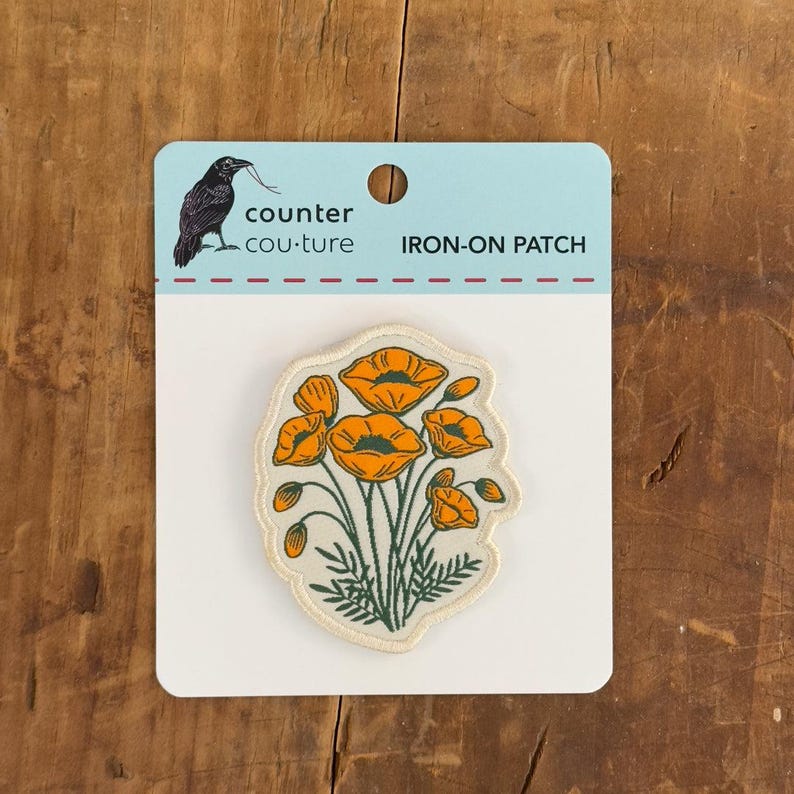 California Poppy Patch: Hand-Drawn Floral Iron-On, 2.5" image 3