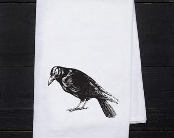 Crow Mehlsack Geschirrtuch | Wildtier Küchenhandtuch | Krähe Liebhaber Natur Geschenk | Housewarming Hostessen Geschenk | Gotischer pazifischer Nordwesten
