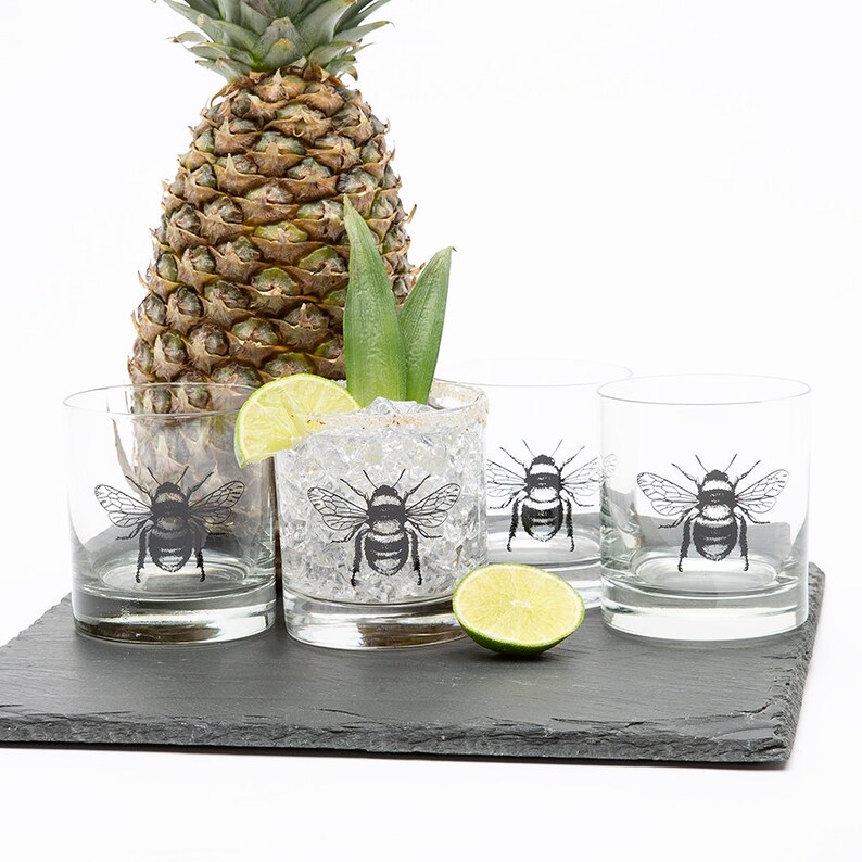 drinking glasses with bees on them