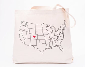 MAP Canvas Tote Bag (customizable), Pick the state for a HEART! - State Pride Gift - Reusable - Grocery - Shopping - Purse - Sack