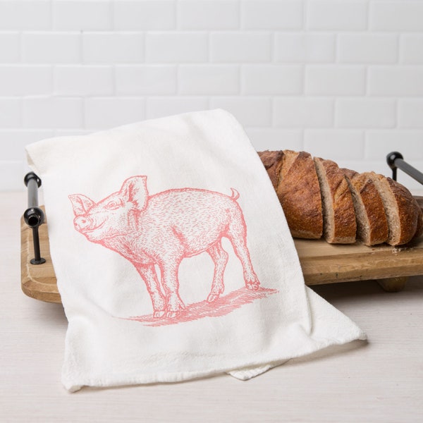 Farmhouse Chic! Pink Pig Flour Sack Towel - A Fun and Functional Kitchen Essential!