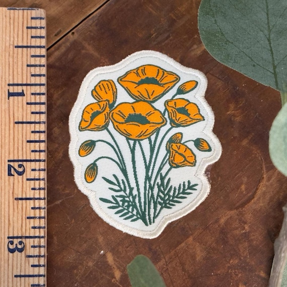 California Poppy Patch: Hand-Drawn Floral Iron-On, 2.5"