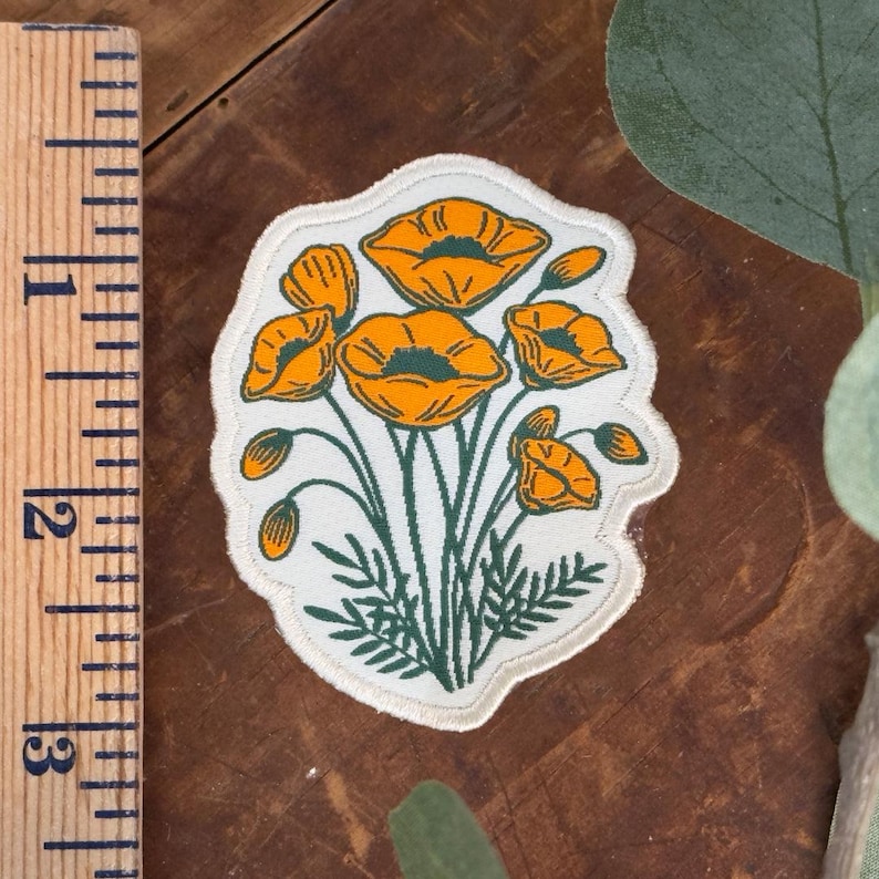California Poppy Patch: Hand-Drawn Floral Iron-On, 2.5" image 1