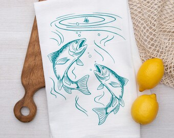 Nature-Inspired: Flour Sack Tea Towel with a Delightful Trout Design