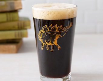 Stegosaurus Beer Glass - Barware - Glassware - Screen Printed - Made in USA - Dinosaur - Beer Glass - Dino Glass