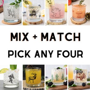 MIX & MATCH Set of 4 Rocks Glasses - Whiskey Glass Set - Tumbler Glass Set - Highball Glass Set