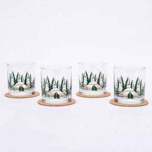 Camping Rocks Glass: Outdoorsy Tent Design, 11oz Whiskey Glass