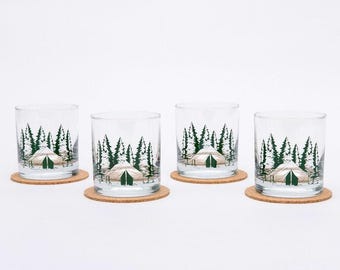 Camping Rocks Glass: Outdoorsy Tent Design, 11oz Whiskey Glass