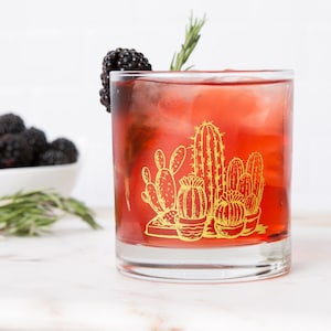 Rocks Glass Cactus Highball Glass Barware Drinking Glass Screen Printed Glassware Whiskey Glass Tumbler Cacti image 1