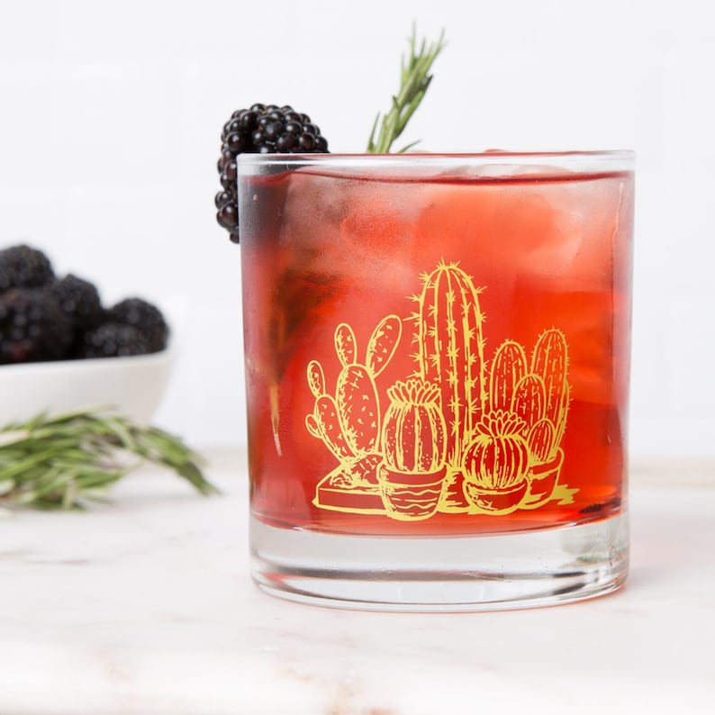 Rocks Glass Cactus Highball Glass Barware Drinking Glass Screen Printed Glassware Whiskey Glass Tumbler Cacti image 1