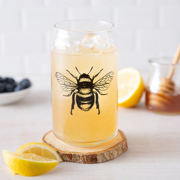 Bumble Bee Can Glass - Pint Can Glass - Printed Glassware - Barware