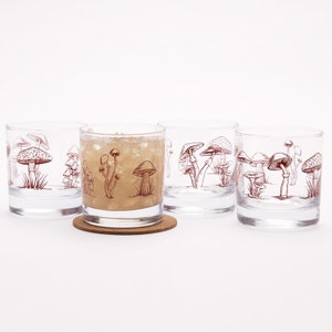 Mushroom Rocks Glass Fall Decor Whiskey Glasses 4 Glasses