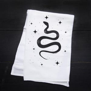 Snake Flour Sack Towel - Mystical Snake Tea Towel - Macabre Kitchen Decor - Spooky Kitchen Towel - Snake Kitchen Decor