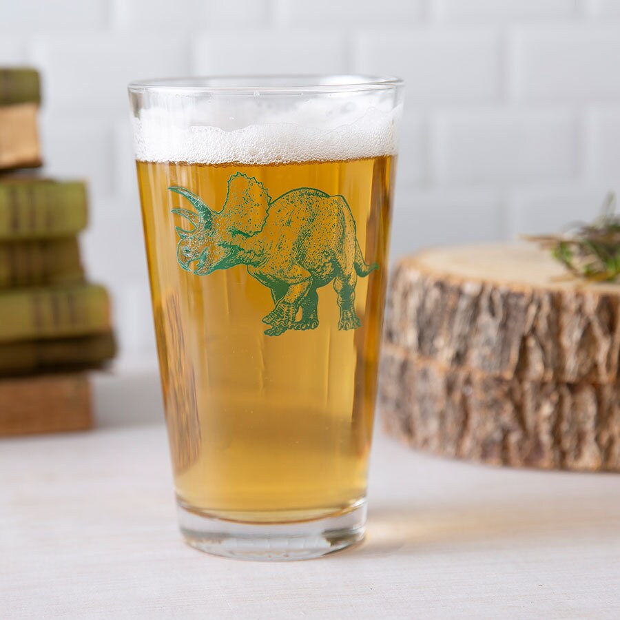 Verre à Bière Triceratops - Barware Verrerie Sérigraphie Made in Usa Dinosaure Verre Dino