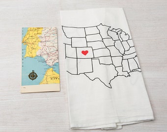 Map State Customizable Flour Sack Towel - Home State Gift - United States Map Towel - US Map Decor - Long Distance Gift - State Pride Gift