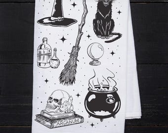 Pano de prato de algodão ecológico com estampa assustadora de Halloween.