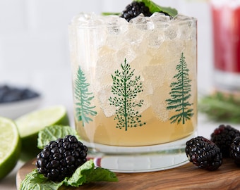 TREES Rocks Glass - Cocktail - Highball - Tumbler -Barware - Whiskey - Forest - Wilderness - Camping - Nature