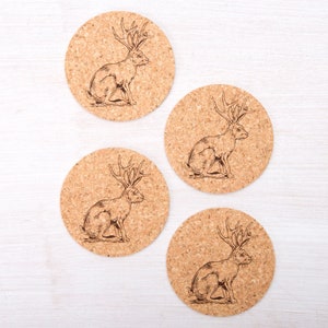 Jackalope Cork Coasters - Jackalope Gift - Cryptid Birthday Gift - Jackalope Home Decor - Jackalope Housewarming Gift - Jackalope Coasters