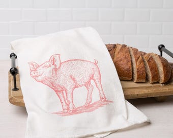 Pig Flour Sack Towel: Farmhouse Kitchen Decor