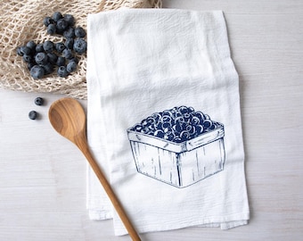 Blueberry Flour Sack Towel: Hand-Drawn Design, Eco-Friendly Cotton