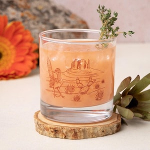 Desert Whiskey Glass - 11oz with Cactus and Roadrunner Art