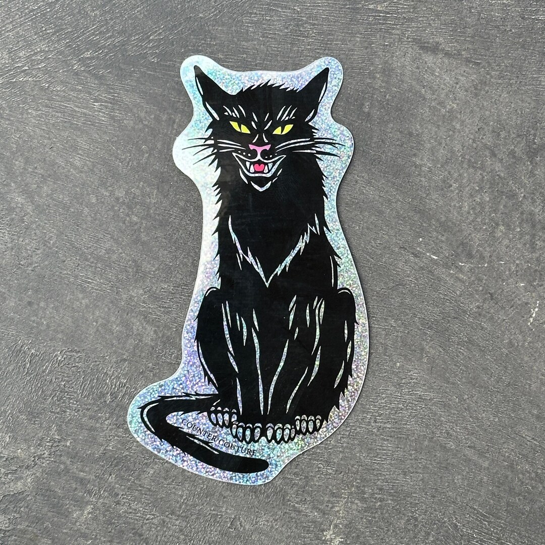 Black Cat Waterproof Vinyl Sticker | Scratch-proof Halloween Laptop ...