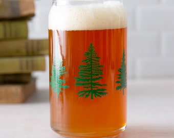 Trees Can Glass - Take Me To The Trees - Beer Glass - Barware -  Outdoors Drinking Glass - Screen Printed Glassware - Wilderness Can Glass