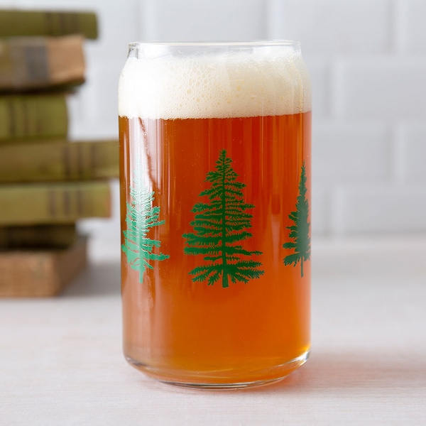Trees Can Glass - Take Me To The Trees - Beer Glass - Barware -  Outdoors Drinking Glass - Screen Printed Glassware - Wilderness Can Glass