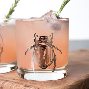 Scarab Beetle Whiskey Glasses with Platinum Metallic Print