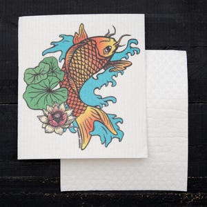 Koi Fish Swedish Dishcloth: Japanese Art, Eco-Friendly Cleaning Cloth