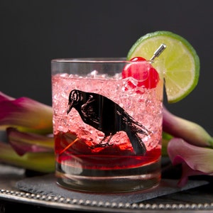 CROW Rocks Glass Raven Drinking Glass Cocktail Highball Tumbler Barware Whiskey Halloween Goth image 1