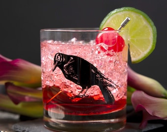 Crow Whiskey Glass - Raven Drinking Glass - Rocks Glass