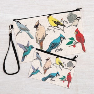 Birds of North America Zipper Pouch - Bird Cosmetic Bag - Bird Coin Purse - Bird Pencil Bag - Large Zipper Pouch or Small Zipper Pouch