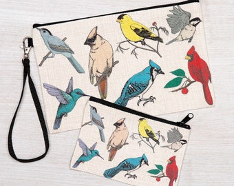 Birds of North America Zipper Pouch - Bird Cosmetic Bag - Bird Coin Purse - Bird Pencil Bag - Large Zipper Pouch or Small Zipper Pouch