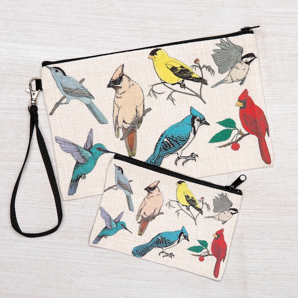 Birds of North America Zipper Pouch - Bird Cosmetic Bag - Bird Coin Purse - Bird Pencil Bag - Large Zipper Pouch or Small Zipper Pouch