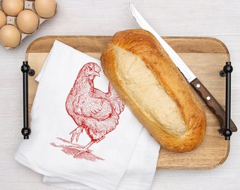 Chicken Tea Towel - Farmhouse Gift - Chicken Kitchen Towel - Chicken Gift - Farm Animal Screen Printed Flour Sack Towel