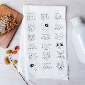 Cat Faces Flour Sack Towel - Eco-Friendly, Funny Cat Gift, Cat Housewarming Gift, Cat Kitchen Towel, Kitty Kitchen Towel, Cat Lover Gift