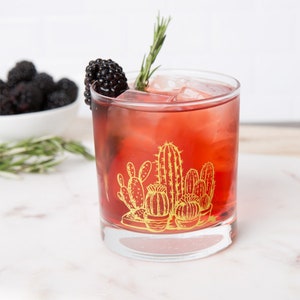 Rocks Glass Cactus Highball Glass Barware Drinking Glass Screen Printed Glassware Whiskey Glass Tumbler Cacti image 3