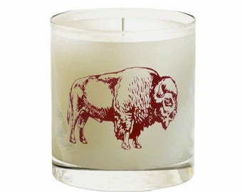 Vela de Bisonte de Roble Ahumado – Cera de Soja vertida a mano, Vaso de Whisky, Ligeramente Irregular