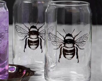 Bee Beer Can Glass: Bumblebee Barware, Beekeepers Gift